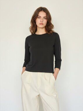 Jucca Black Cotton 3/4 Sleeve Top Made in Italy Estimated Small